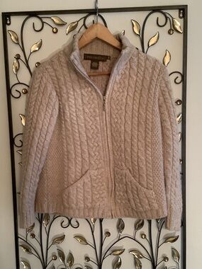 Ivory Cable Knit Zip Sweater Jacket